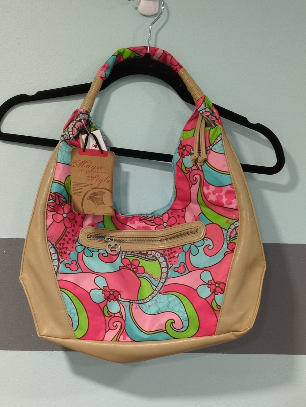 Disney Store Hidden Mickey Floral Pink Hobo Bag